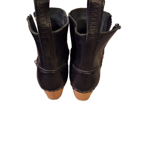Womens‎ Swedish Hasbeens Zip It Emy Clog Bootie Wood Heel, Black leathe Sz 7.5 - Picture 4 of 9